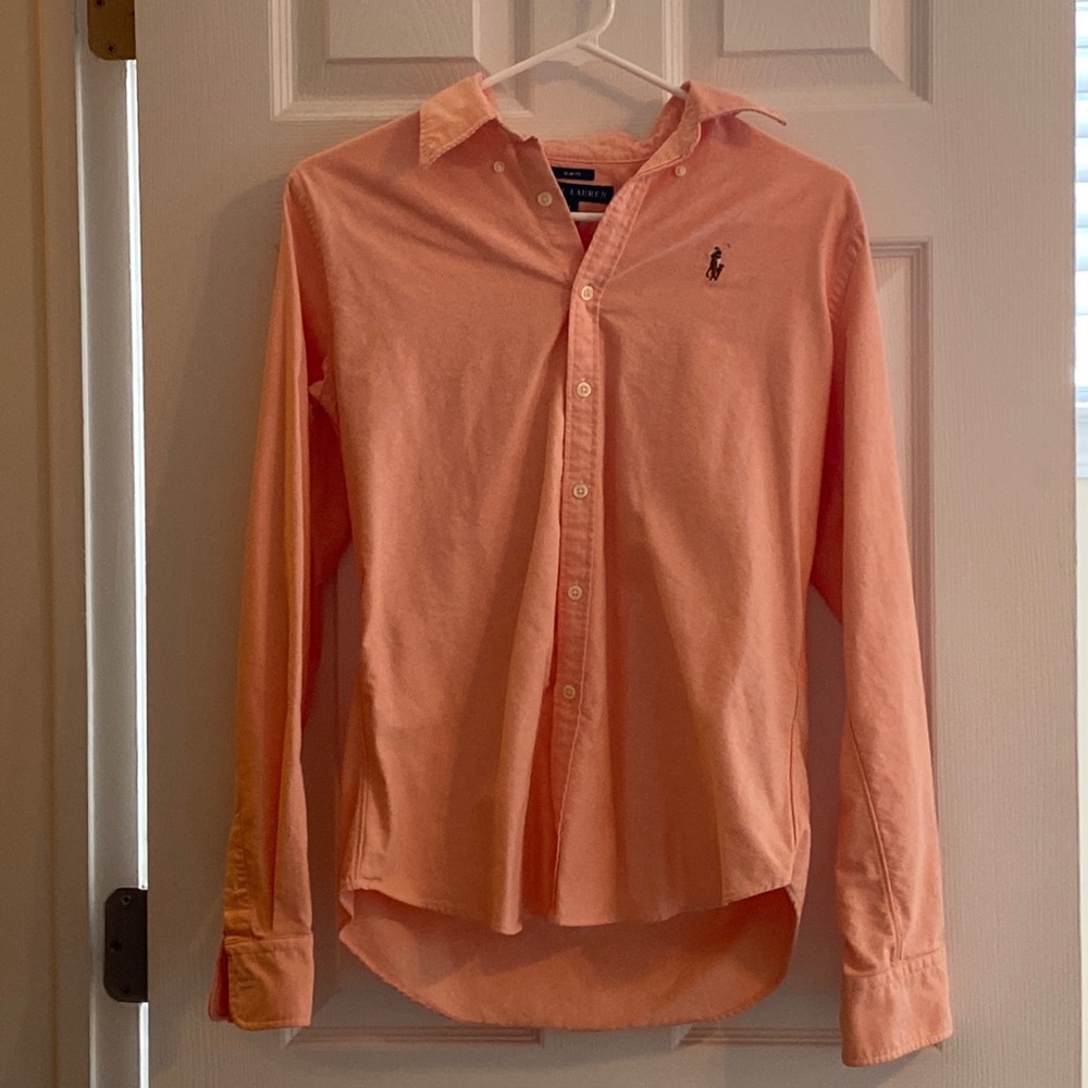 Ralph Lauren long sleeve oxford button down - peach - size 8 slim fit